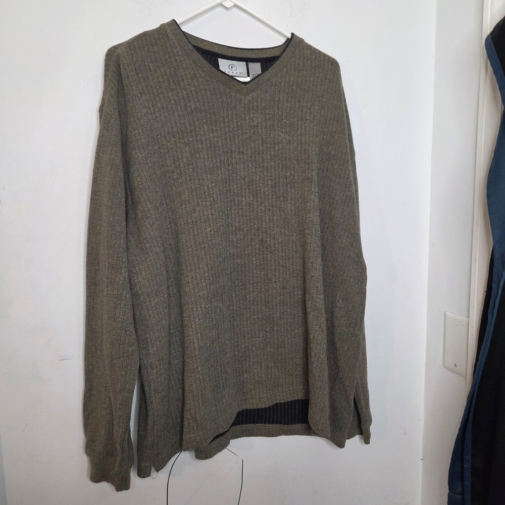 Farah Mens XL Olive Green Ribbed V-Neck Pullover Sweater FA10107 Long Sleeve